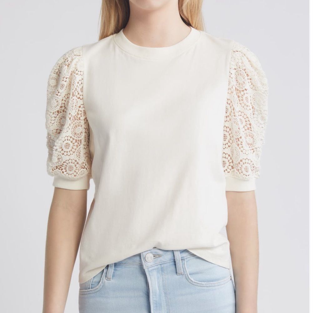 FRAME Frankie Lace Puff Sleeve T-Shirt New!